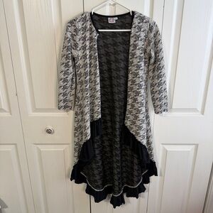 Lilli Lovebird houndstooth ruffle open front cardigan size 14